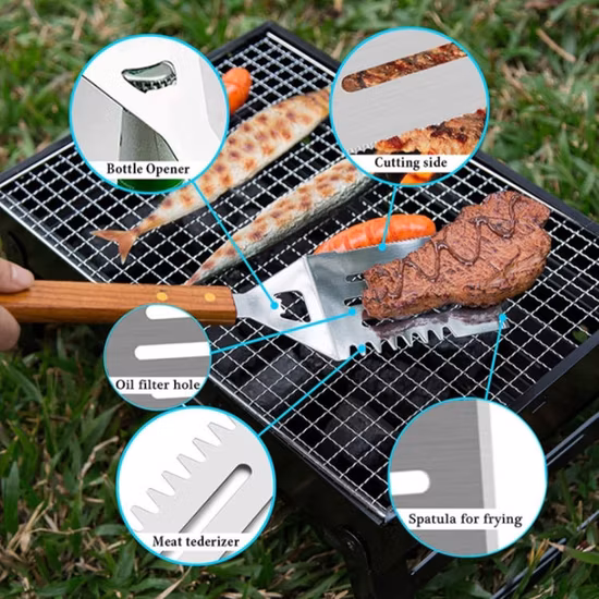 Hot Sales Grill Basket Thicken Will Not Warped Barbecue Grill Pan BBQ Accessory for Grilling Vegetable/ Meat/Camping Cookware
